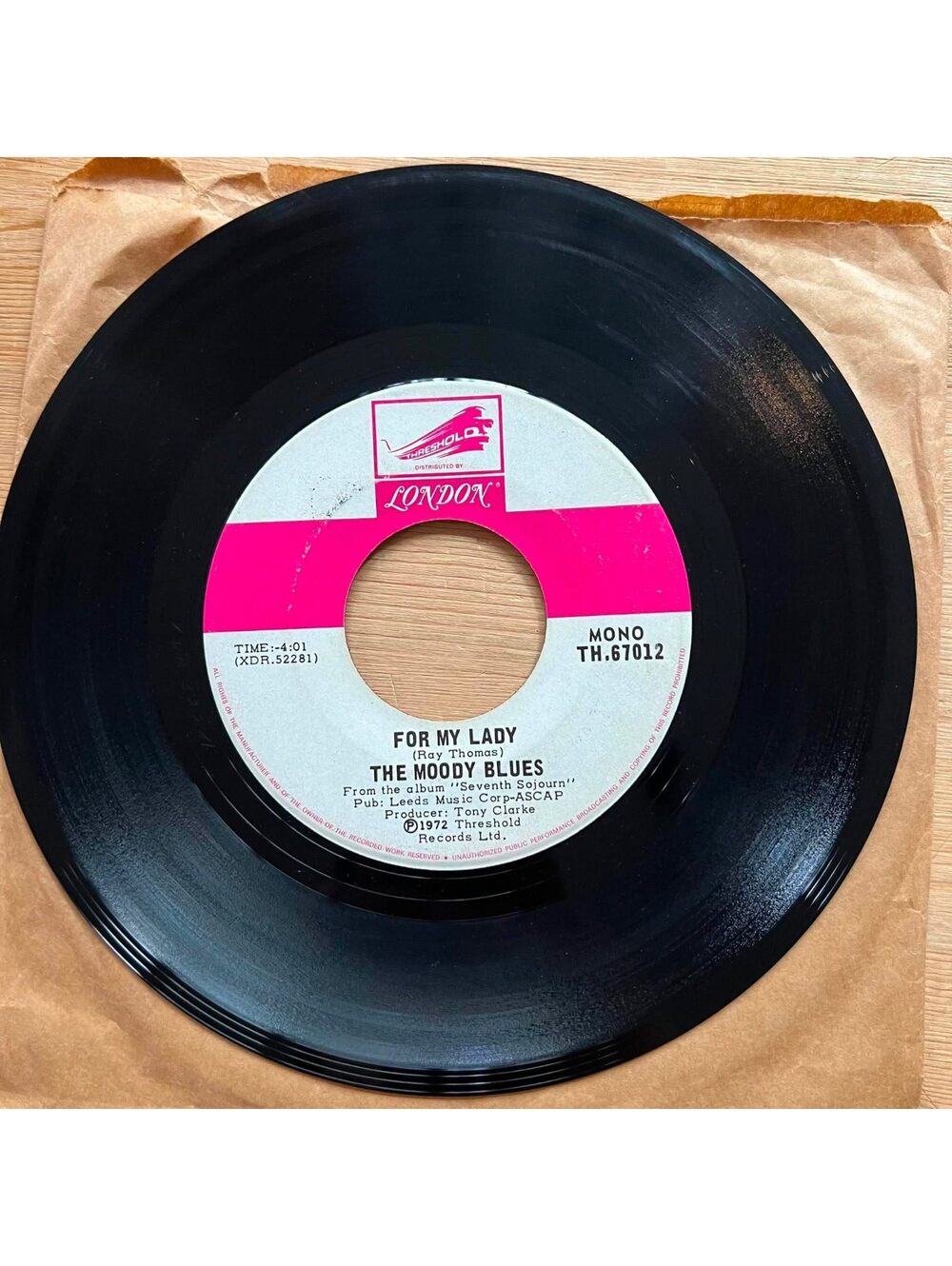 The Moody Blues - For my Lady/I'm just a Singer 45rpm VG+ R90